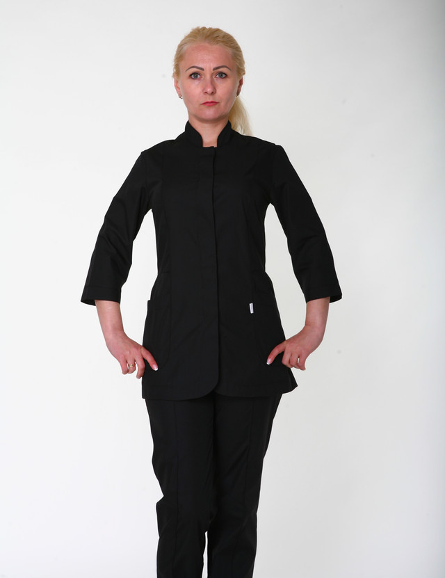Черный женский медицинский и поварской костюм: пиджак и штаны на резинке 42-52 - фото 1 - id-p1570825207