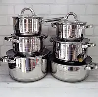 Набор кухонной посуды из нержавеющей стали 12 предметов Edenberg EB-4013 Набор кастрюль для индукционной плиты