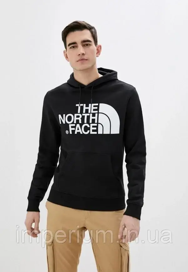 Трикотажне худі з білим логотипом the north face | чорна толстовка, фото 1