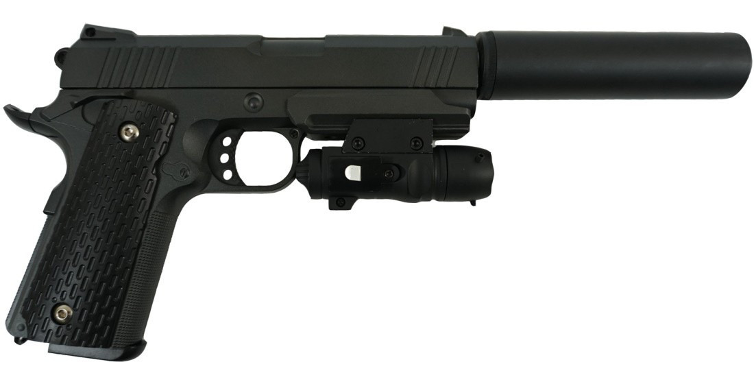 Спринговий металевий пістолет Galaxy Colt 1911, ЛЦВ, глушник, страйкбол, пістолети на кульках