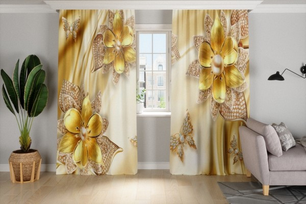 Фотоштори в зал, спальню, на кухню Золоті брошки, фото 1