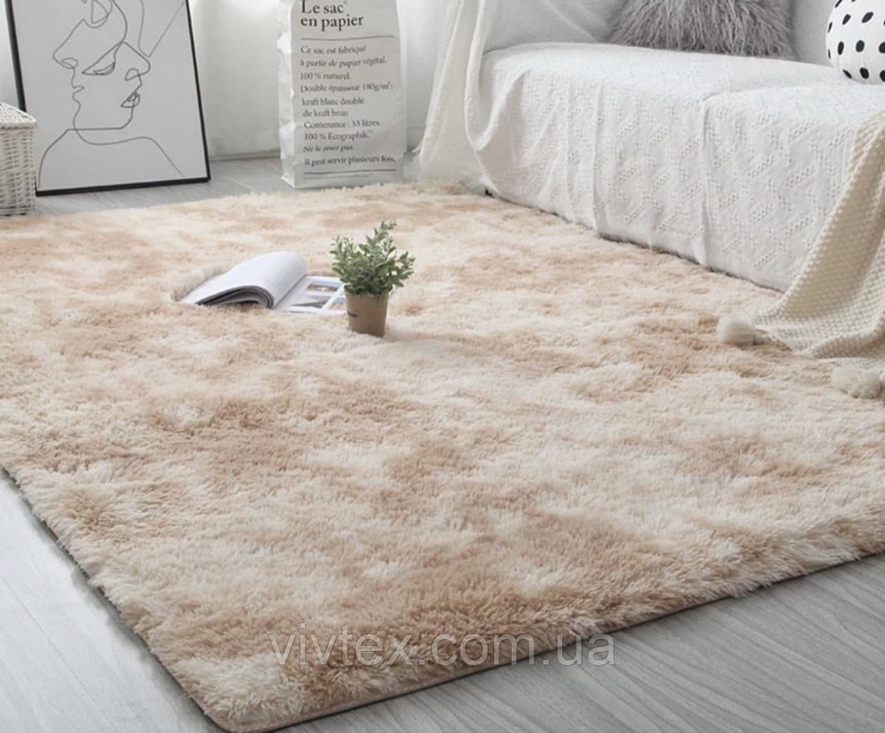 Килимок хутряний травка 150х200 бежевий, фото 1