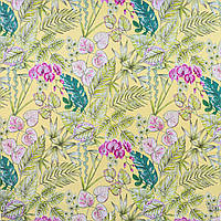 Тканина дралон вулична тканина для штор маркиз шезлонгів чохлів велике жовте листя й рожеві квіти