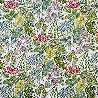 Тканина дралон вулична тканина для штор шезлонгів маркіз чохлів велике зелене листя та червоні квіти