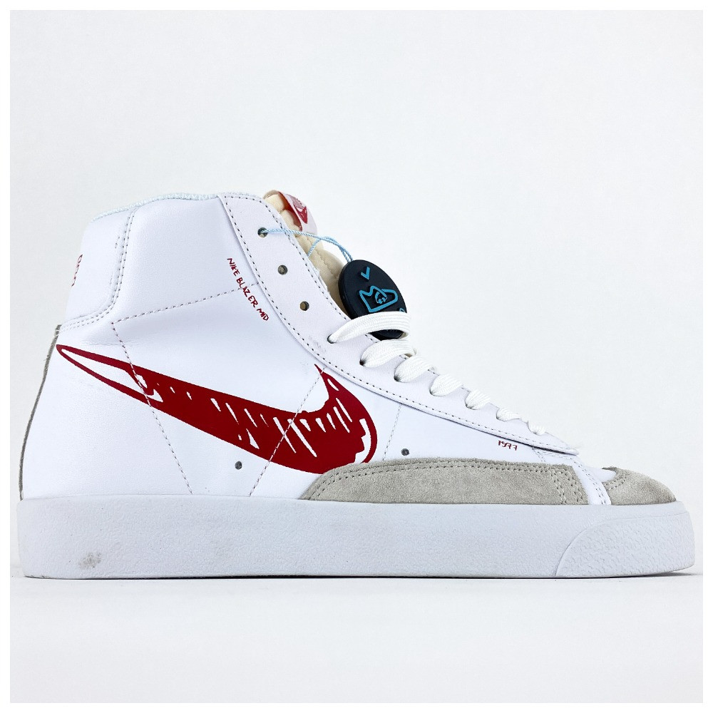 Чоловічі / жіночі кросівки Nike Blazer Mid '77 White Red Sketch, унісекс білі шкіряні кросівки найк блейзер мід, фото 1