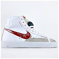 Мужские / женские кроссовки Nike Blazer Mid '77 White Red Sketch, белые кожаные кроссовки найк блейзер мид