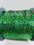 Декоративна тасьма паєтки на нитці, зелені для прикрашування одягу, виробів, сценічних костюмів., фото 3