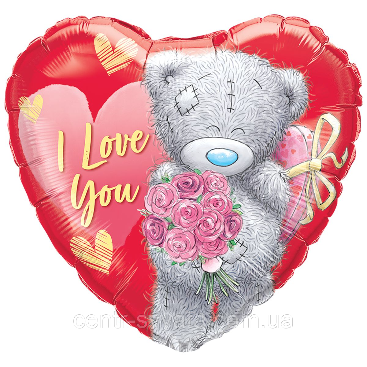 Фольгированный шарик Qualatex 18" (45 см) Сердце I love you Медвежонок Тедди с букетом - фото 1 - id-p1571031867