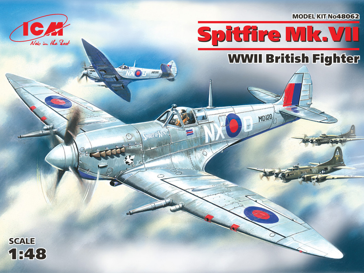Пластикова модель 1/48 ICM 48062 Британський винищувач Spitfire Mk.VII, фото 1