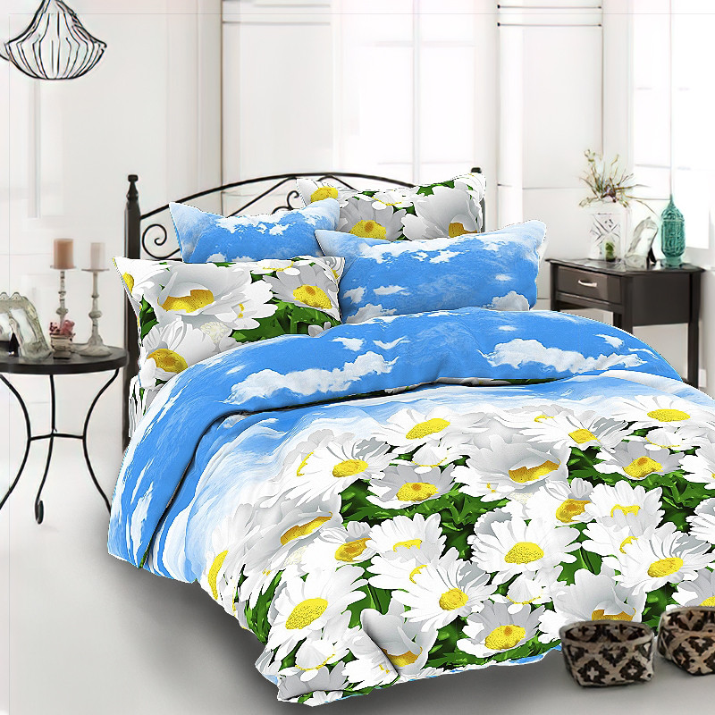 Простирадло 150х220 (Бязь) | Полуторне простирадло від виробника "Королева Ночі" | Ромашки, фото 1