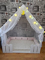 Кроватка-домик "Сказка" для девочки,кровать Монтессори для детей, каркас+шатер+ матрас+подушки(или косичка)