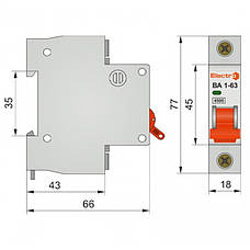 Автоматичний вимикач ВА 1-63 4,5 kA 50A 1P С Electro, фото 2