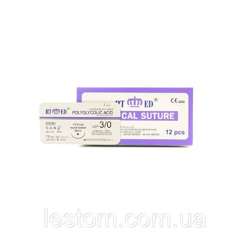 ПГА RT-med USP 3/0 (EP 2) з кол. голкою 26мм 1/2 кола