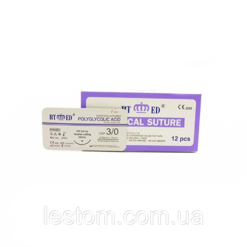 ПГА RT-med USP 3/0 (EP 2) зі звор. ріж. голкою 30мм 3/8 кола