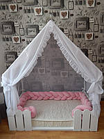 Кроватка-домик "Сказка" для девочки,кровать Монтессори для детей, каркас+шатер+ матрас+подушки(или косичка)