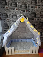 Кроватка-домик "Сказка" для мальчика, кровать Монтессори для детей, каркас+шатер+ матрас+подушки(или косичка)