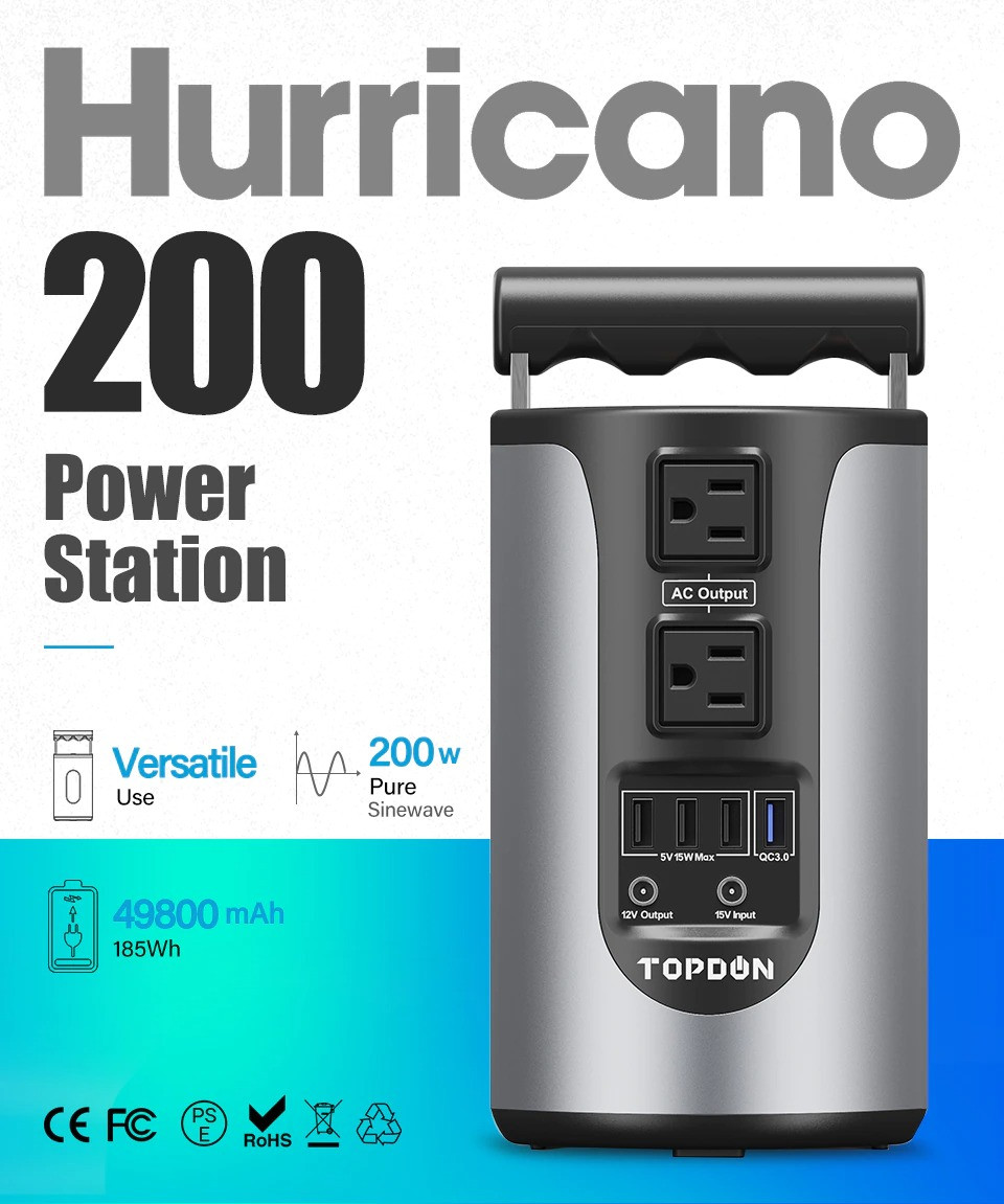 Портативная электростанция, внешний аккумулятор, Topdon Hurricano H200 49800mah 200W - фото 2 - id-p1571096579