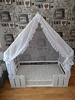 Кроватка-домик "Сказка" для девочки,кровать Монтессори для детей, каркас+шатер+ матрас