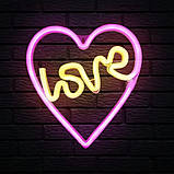 Настінний неоновий світильник нічник Love Серце рожеве, фото 2