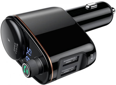 Адаптер автомобільний BASEUS S-06 Локомотив Bluetooth FM 2USB, 2.4 A, чорний, фото 4