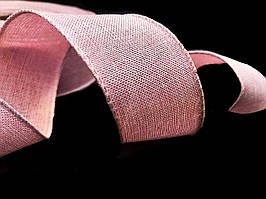 Мішковина декоративна з дротяним кантом, рожева, 38 мм.