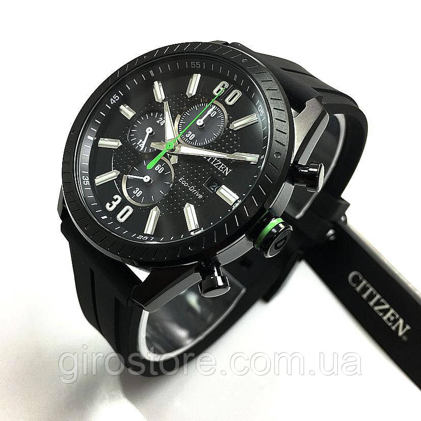 Японський чоловічий годинник Citizen Eco-Drive CA0665-00E, з хронографом на сонячній батареї, світні стрілки, фото 1