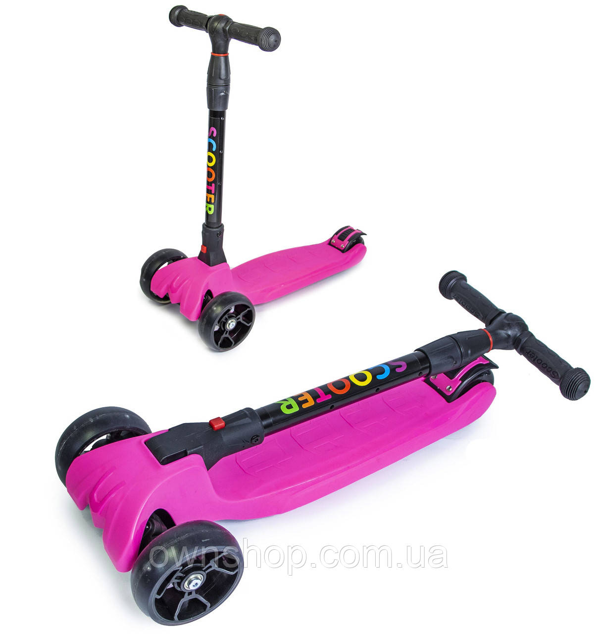 Самокат дитячий складаний SMART рожевий, світні колеса, фото 1