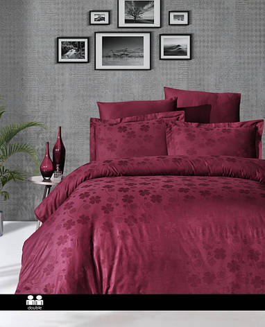 Постільна білизна First Choice Jacquard Satin Dark Eeries - Clover Dark Red, фото 1