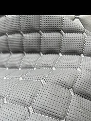 Прошитий шкірозамінник для автомобілів дубльований поролоном і Флізліном. «Ромб Сірий» турецького виробництва.