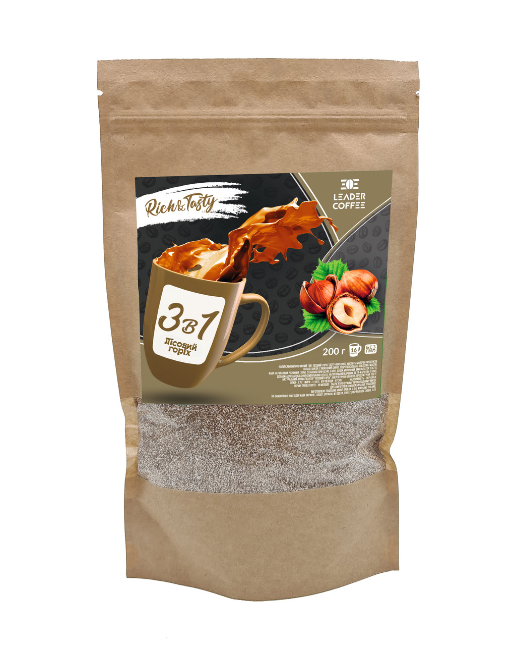 Кава 3в1 Лісовий горіх TM Leadercoffee, 200 г