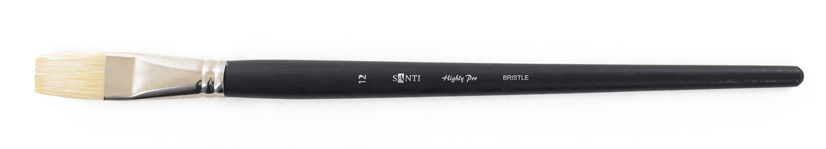 Кисть художественная щетина "Santi Highly Pro", длинная ручка, плоская, №12, фото 1