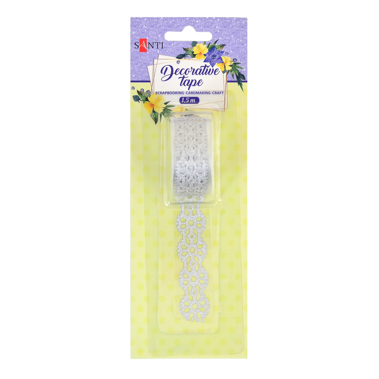 Стрічка фігурна самоклеюча блискуча, "Сніжинка", срібна, 1.5 м