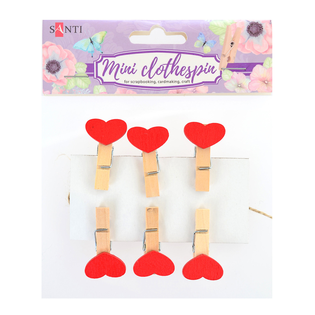 Набір прищіпок дерев'яних серце Santi 3,5 см, 6 шт, фото 1
