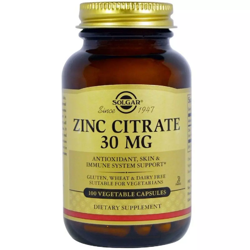 Цинк Цитрат, 30 мг, Zinc Citrate, Solgar, 100 вегетаріанських капсул