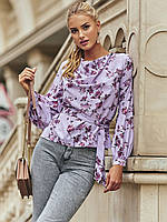 Сиреневая женская блузка с цветочным принтом