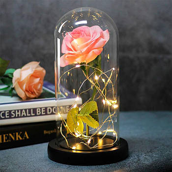 Троянда в колбі 20 см з LED підсвіткою, на батарейках,  Рожева / Вічна троянда нічник / Подарунок для дівчини