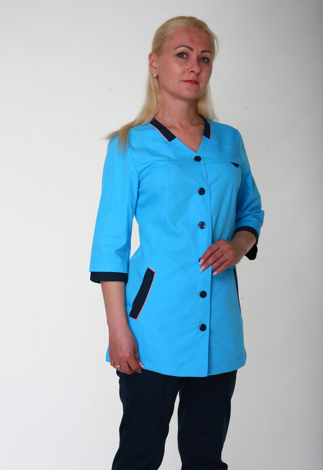 Батистовый женский медицинский костюм качественного пошива голубой + синий, очень большие размеры 42-74 - фото 1 - id-p1571451585