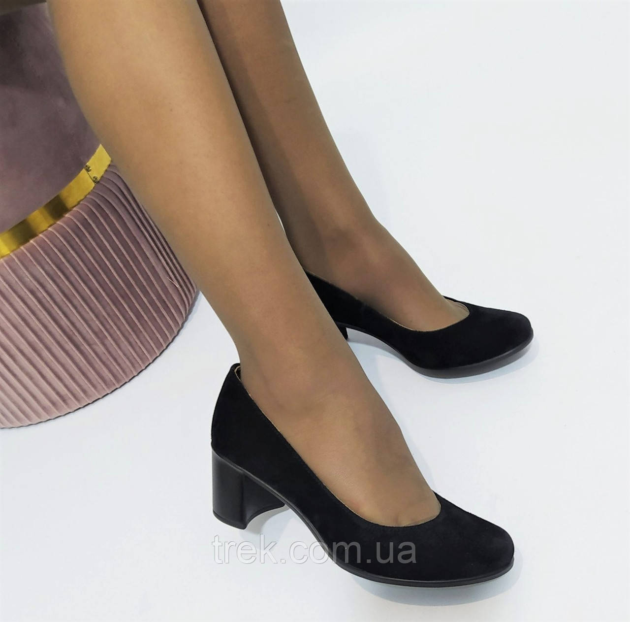 Туфлі жіночі замшеві на каблуку чорні /22077/ 36р, фото 1