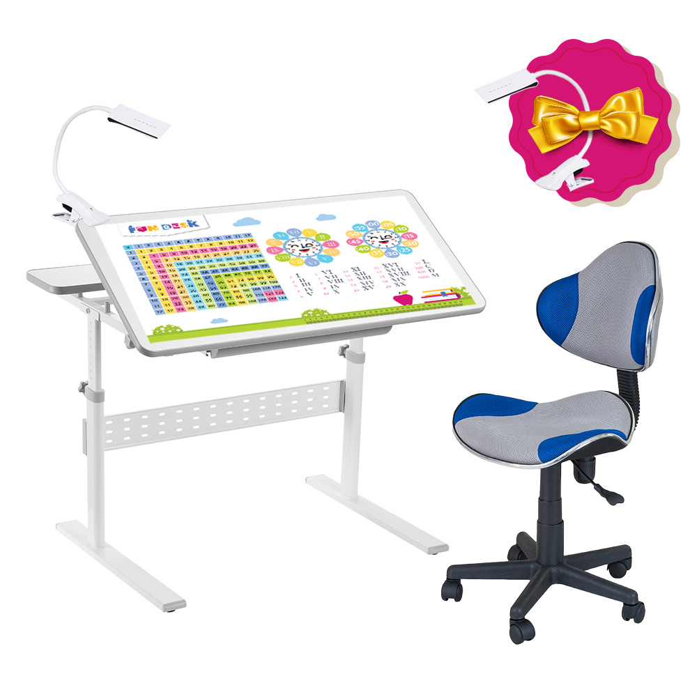 Комплект парта FunDesk Colore Grey + дитяче комп'ютерне крісло FunDesk LST3 Blue-Grey