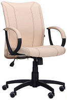 Кресло офисное Лайт LB софт подлокотники АМФ-8, экокожа Неаполь N-20 нитка белая (AMF-ТМ) екошкіра Неаполь N-17 нитка коричнева