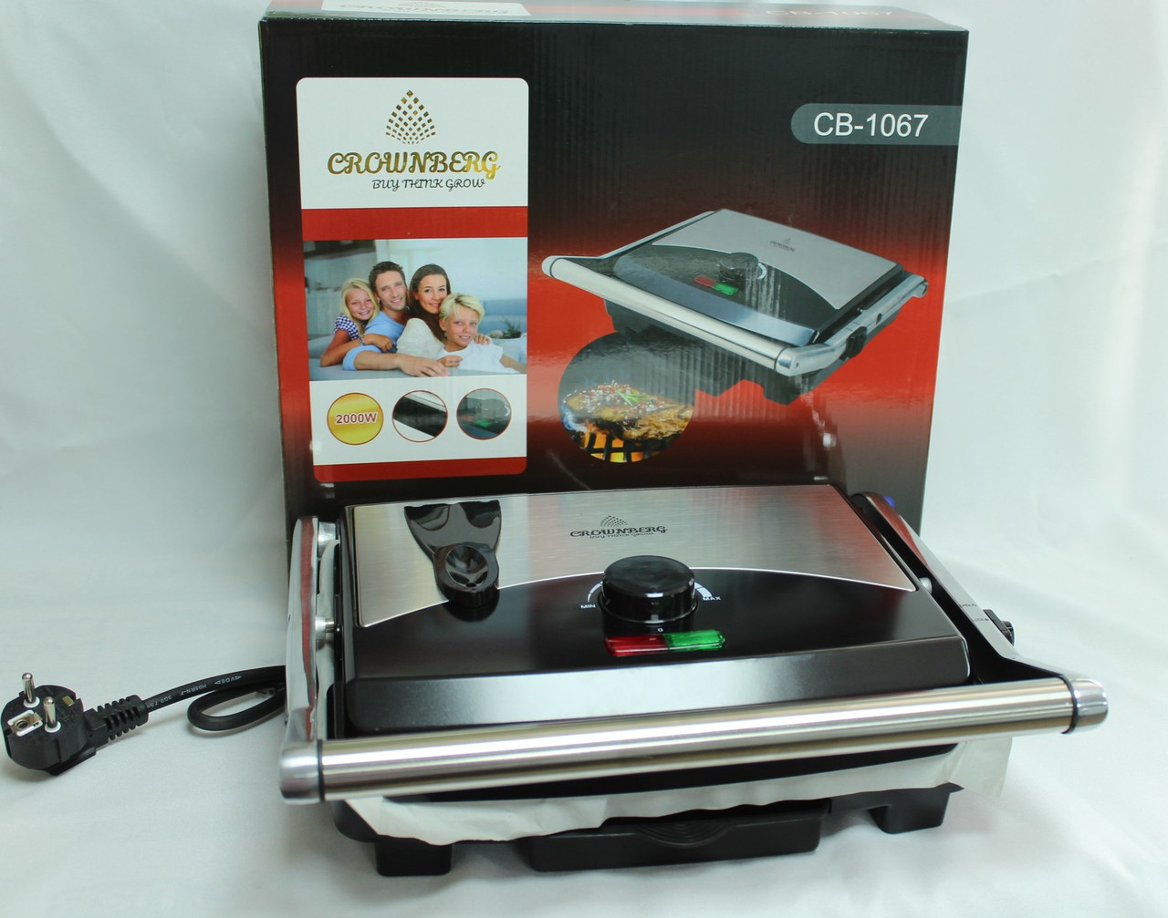 Електрогриль Crownberg CB-1067 притискний із терморегулятором 2000 Вт