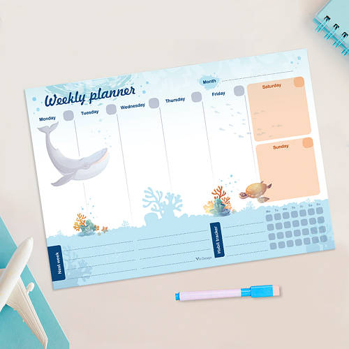 Купить Магнитный планер "Weekly planner" Ocean, 21*30 cm (многоразовый ...