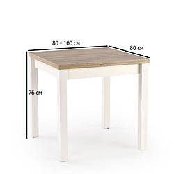 Квадратний розкладний обідній стіл Halmar Gracjan 80-160х80 см дуб сонома для кухні на білих ніжках