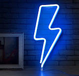 Настінний неоновий світильник нічник Блискавка синій, фото 10