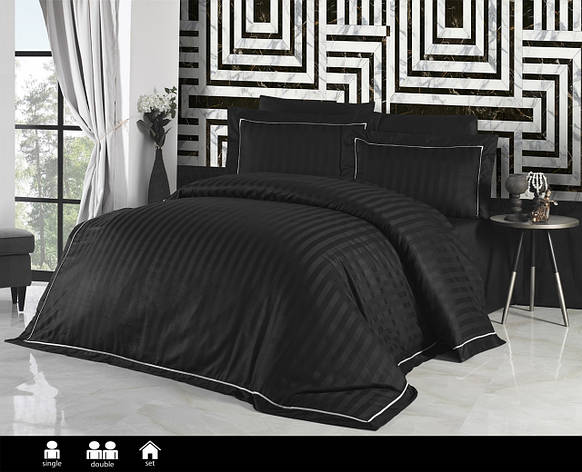 Постільна білизна First Choice Deluxe Satin Dark Series Євро - Novel Line Black, фото 1