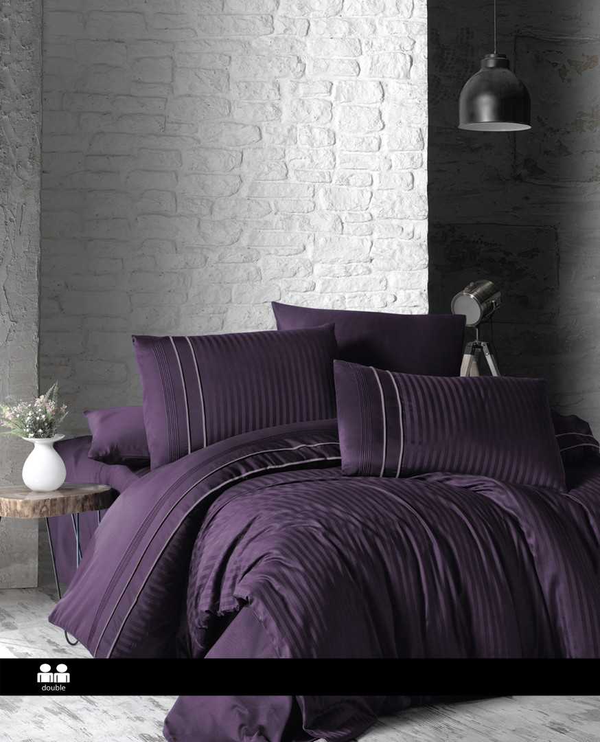 Постільна білизна First Choice Deluxe Satin Dark Series Євро - Stripe Style Purple