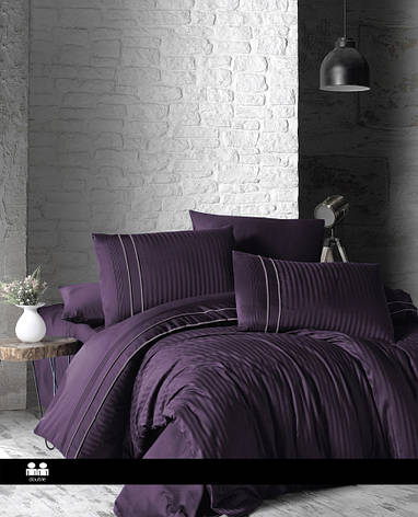 Постільна білизна First Choice Deluxe Satin Dark Series Євро - Stripe Style Purple, фото 1
