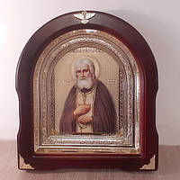 Ікона преподобний 350-шаровий диворобець, лік 15х18 см, у темному дерев'яному кіоті, арка