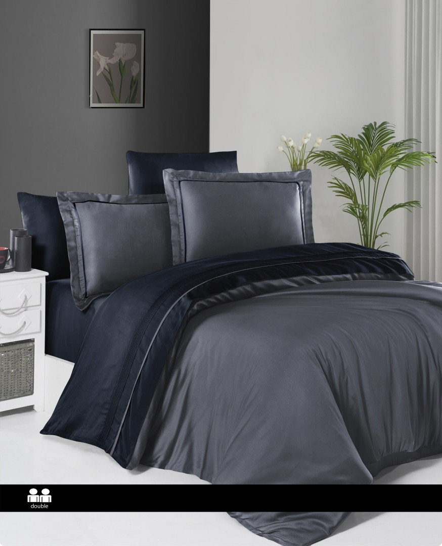 Постільна білизна First Choice Deluxe Satin Dark Series Євро - Serenity Dark Grey & Navy Blue