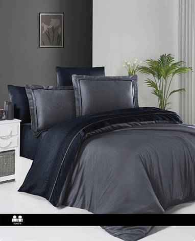 Постільна білизна First Choice Deluxe Satin Dark Series Євро - Serenity Dark Grey & Navy Blue, фото 1